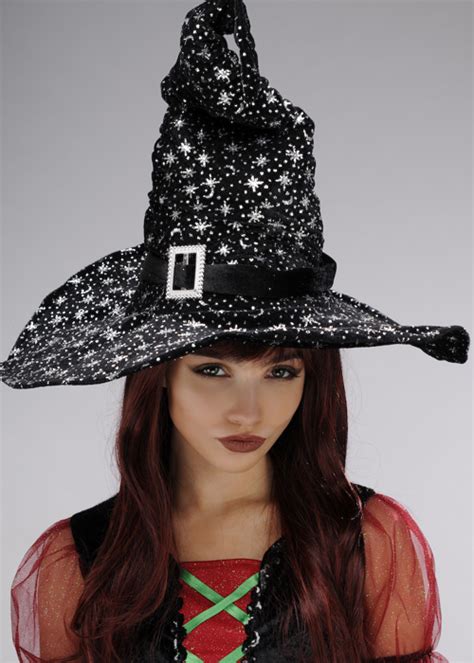 Sleek black velvet witch hat